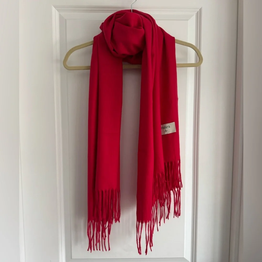 New Halara Ultra Soft Wrap Scarf Solid Red Fringe Long Lightweight Shawl Travel